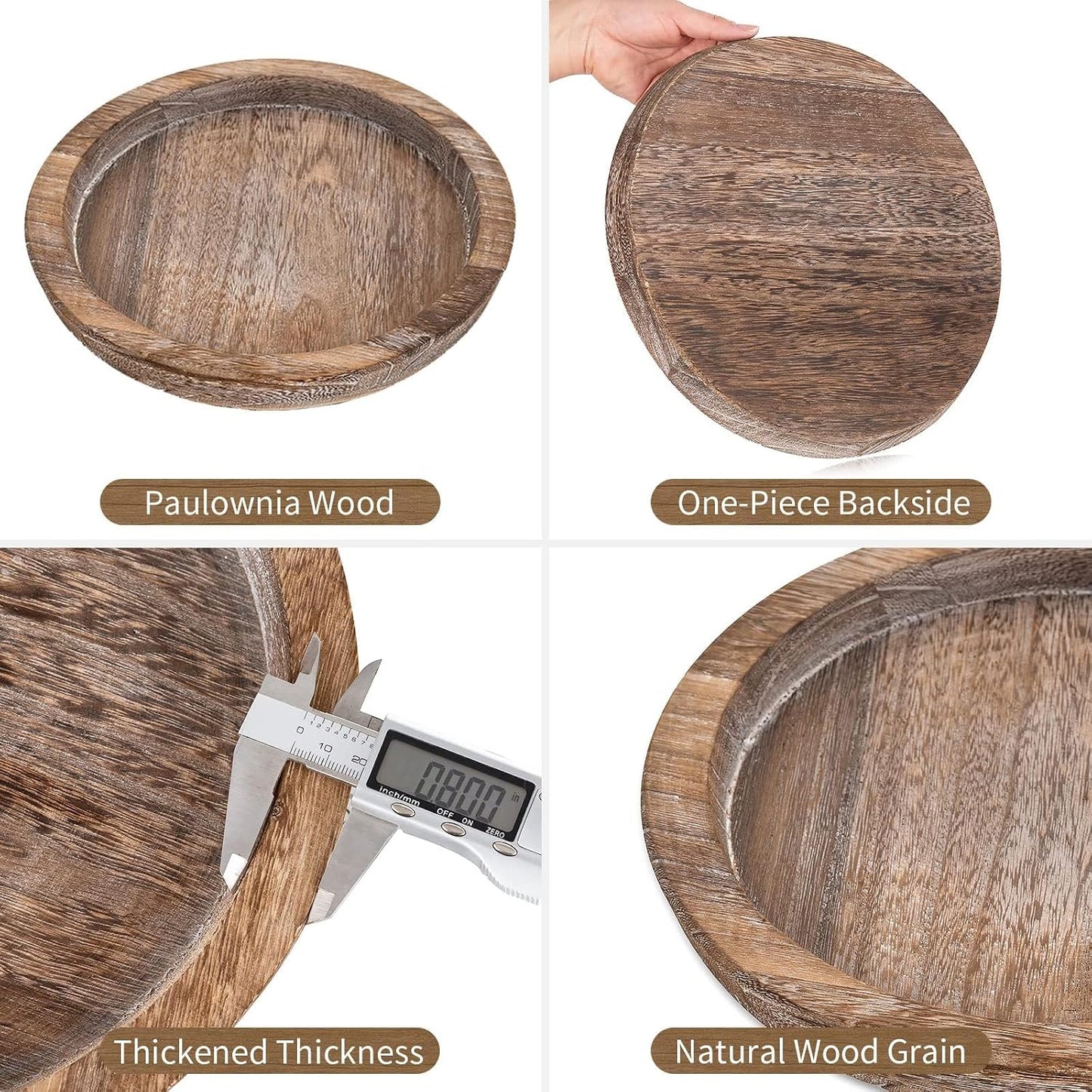 Hanobe Round Wooden Candle Holder Trays for Coffee Table, Distressed Finish