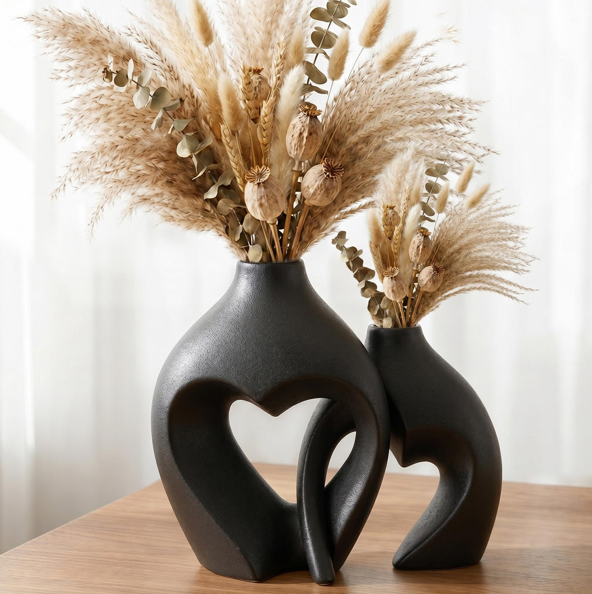 White Ceramic Flower Vase Home Table Decor Heart Shaped Vase Set of 2