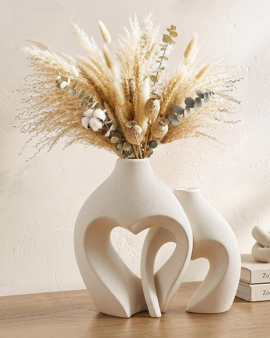 White Ceramic Flower Vase Home Table Decor Heart Shaped Vase Set of 2