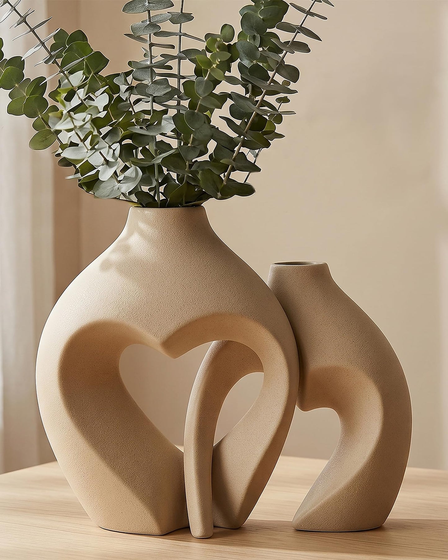 White Ceramic Flower Vase Home Table Decor Heart Shaped Vase Set of 2