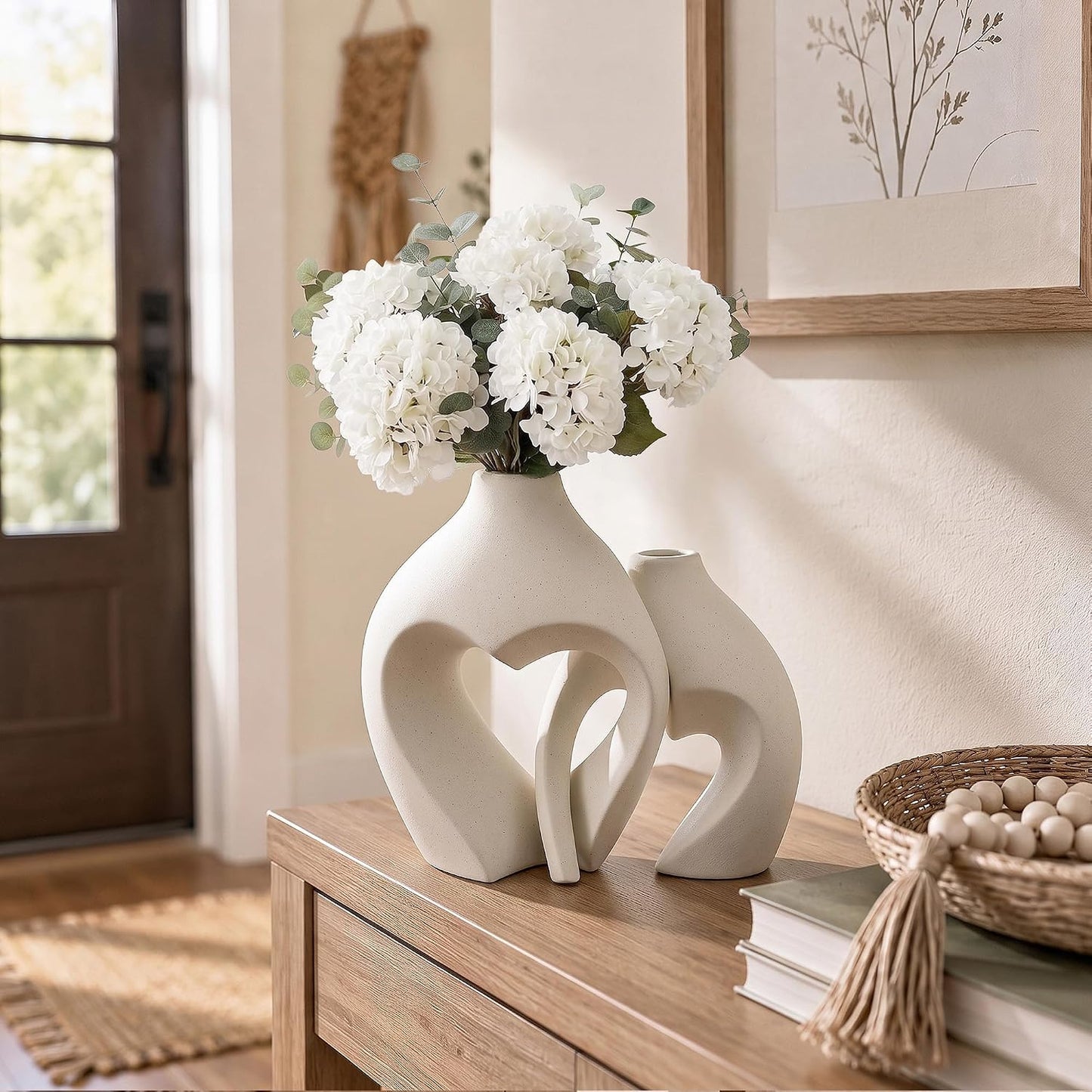 White Ceramic Flower Vase Home Table Decor Heart Shaped Vase Set of 2