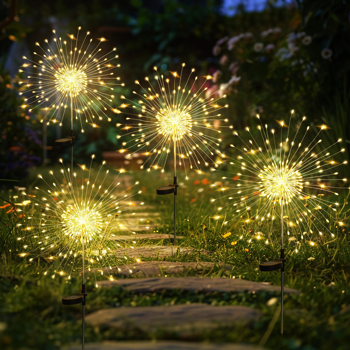 GIGALUMI 2 Pack Solar Firework Lights Outdoor, Garden Decor, Warm White