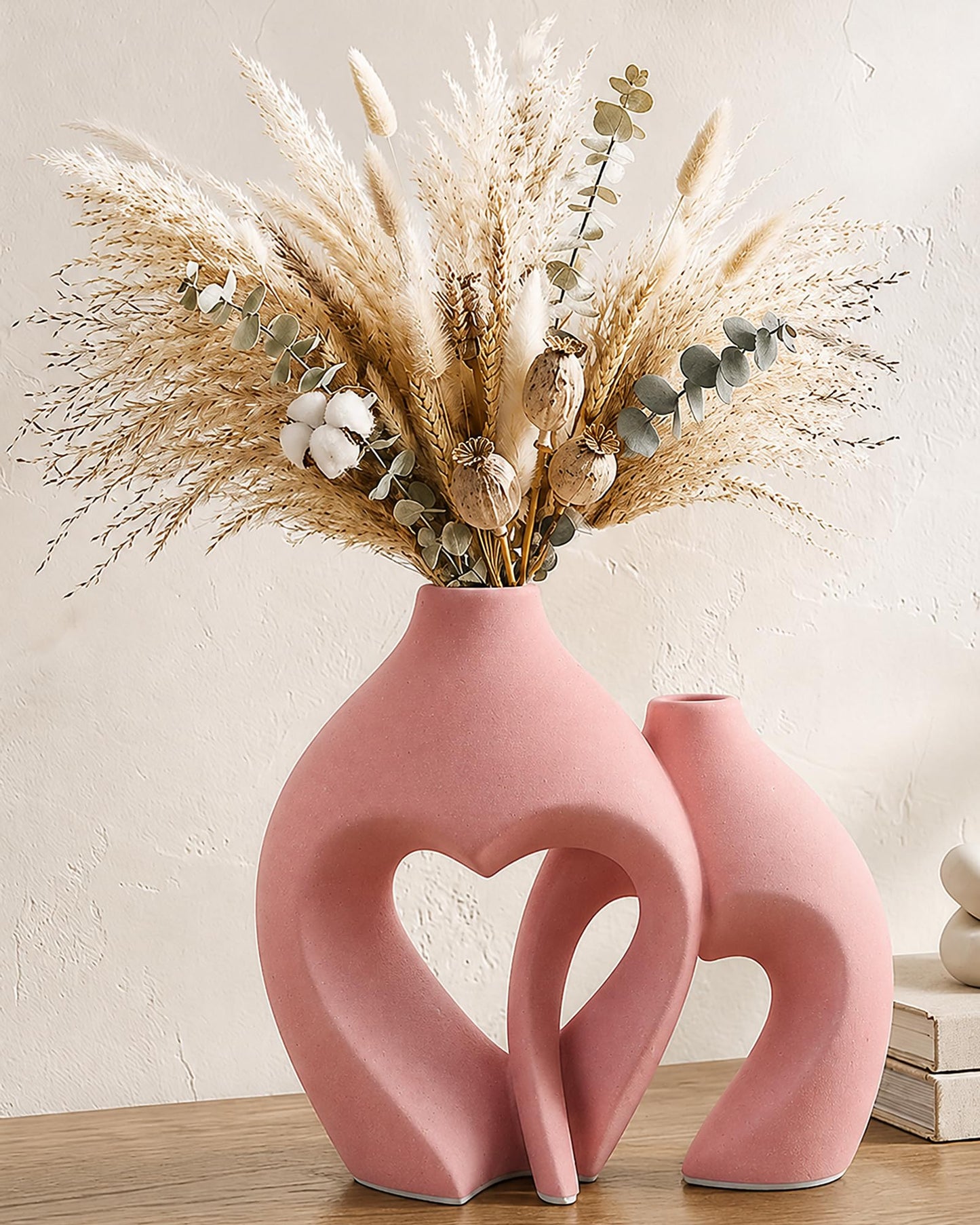 White Ceramic Flower Vase Home Table Decor Heart Shaped Vase Set of 2