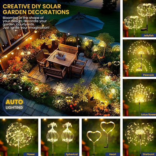 GIGALUMI 2 Pack Solar Firework Lights Outdoor, Garden Decor, Warm White